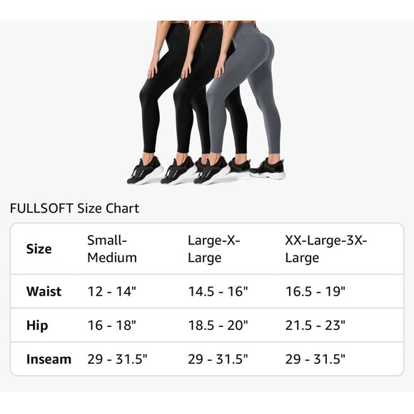 FULLSOFT 3 Pack Leggings Women High Waisted Soft Black Grey Yoga Pants L/XL NWT - Picture 6 of 6